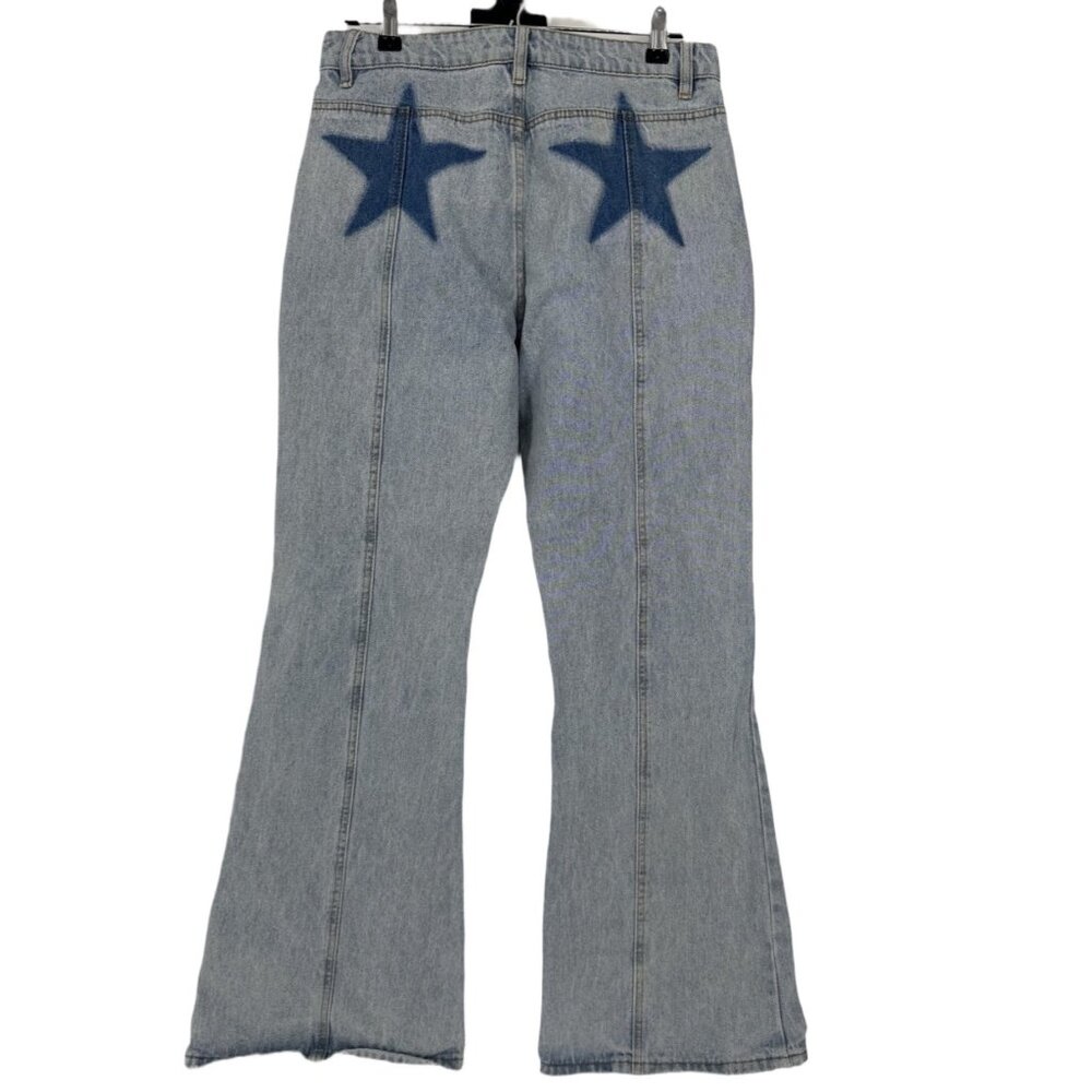 Adika Light Wash Front Seam Flare Jeans with Star Back Pockets Size Large - Picture 2 of 7